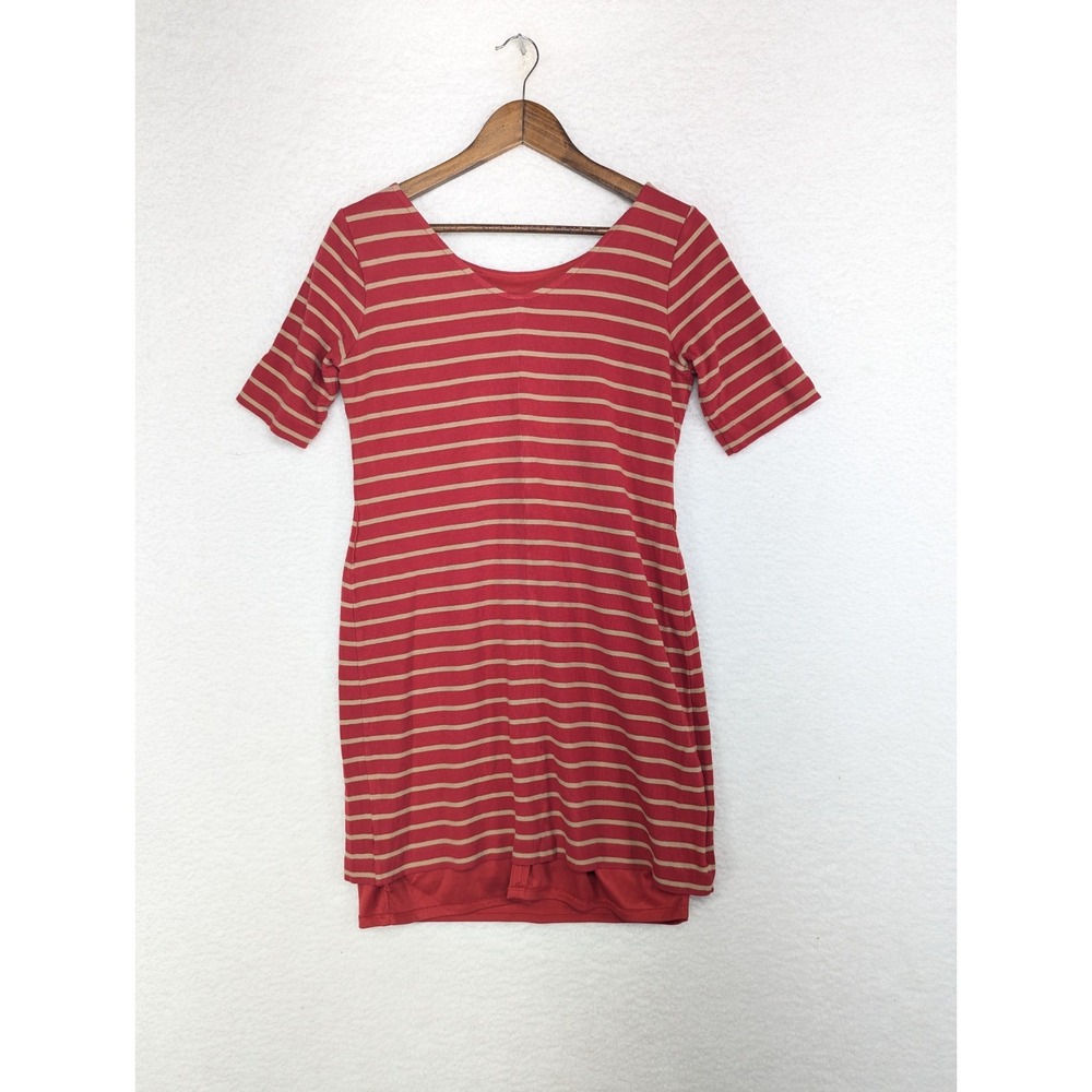 Banana Republic Red & White‎ Striped Dress Short Sleeve Midi M